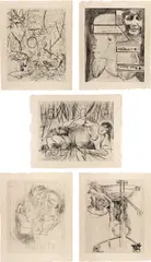 Untitled I - V by Martin Kippenberger, 1991, The complete set of five monumental etchings in brown, on handmade Nepali paper, with full margins, sold Oct 2024