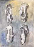Henry Moore, Bone Forms (H.M.F. 82(119), G. 82.115), 1982, Unique ballpoint pen, wax crayon, charcoal, chinagraph, and watercolor wash drawing, on wove paper