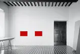 Donald Judd, Untitled (Wall Project), from Wall Works (S. 30), 1992, Artist installation comprised of two red Plexiglas sheets, to be installed in two recesses on a white painted wall