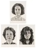Chuck Close, Emily/Fingerprint; Leslie/Fingerprint; and Marta/Fingerprint, 1986, Three monumental etchings, on Arches Aquarelle paper, with full margins