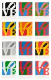Robert Indiana, The Book of Love, 1996, The complete set of 12 screenprints in colors and 12 poems with embossing, on A.N.W. Crestwood Museum paper, with full margins, justification, all contained in the original beige paper-covered folio with printed title (loose, as issued), two trimmed at the lower sheet edge 3/4 inches