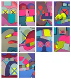 Kaws, UPS AND DOWNS, 2013, The complete set of ten screenprints in colours, on Saunders Waterford High White paper, the full sheets, with title page and the original black linen-covered portfolio box with printed artist's name