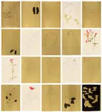 Andy Warhol, A Gold Book (F. & S. IV.106-124), 1957, The complete set of 20 offset lithographs, four with hand-coloring, 14 on gold paper and six on white wove paper, the full sheets (bound), lacking original binding and cover