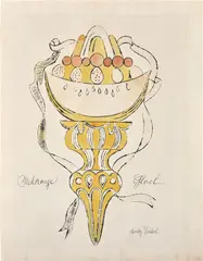 Melorange Glacé by Andy Warhol, c. 1959, Unique blotted ink line drawing with ink wash in colors, on wove paper, offered Oct 2024
