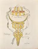 Andy Warhol, Melorange Glacé, c. 1959, Unique blotted ink line drawing with ink wash in colors, on wove paper