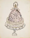 Andy Warhol, Untitled (Cake), 1959, Unique blotted ink line drawing with ink wash in colors and applied gold trim, on Strathmore paper
