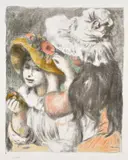 Le Chapeau épinglé, 2e planche (Pinning the Hat, 2nd plate) (D., S. 30) by Pierre-Auguste Renoir, c. 1898, Lithograph in colors, on Arches laid paper with MBM watermark (left and right sides), with margins (watermarks partially, sold Oct 2024