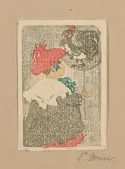 Ethel Mars, Child With A Rooster Balloon, c. 1908, Woodcut in colors, on wove paper mounted to textured laid paper, with margins