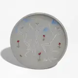 Jean Cocteau, Trois danseurs, from Danses antiques series (Three Dancers, from Ancient Dances series) (G. 214), 1958, White earthenware ceramic plate with grey engobe, colored oxide crayon and colored glaze