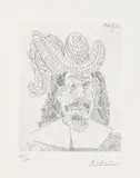 Pablo Picasso, Portrait de 'Mousquetaire' vieillissant, au visage couperosé (Portrait of an Aging 'Musketeer' with a Blotchy Face), plate 252 from 347 Series (Bl. 1732, Ba. 1749), 1968, Etching, on wove paper, with full margins