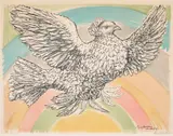 Pablo Picasso, Colombe volant (à l'Arc-en-ciel) (Flying Dove in a Rainbow) (Bl. 712, see M. 214), 1952, Lithograph in colors, on Arches paper, with full margins (right folded)