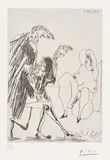 Pablo Picasso, Grosse courtisane saluée par trois gentilshommes linéaires (Fat Courtesan Greeted by Three Linear Gentlemen), plate 183 from Series 347 (Bl. 1663, Ba. 1679), 1968, Etching, on Rives BFK paper, with full margins