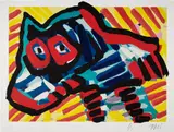 Untitled by Karel Appel, 1978/1984, Lithograph in colors with extensive hand-coloring in acrylic, on wove paper, with full margins, sold Oct 2024