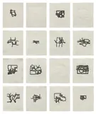 Eduardo Chillida, Mas Allá (Beyond) (K. 73024-73039), 1973, The complete set of 16 woodcuts, three embossed without ink, on Auvergne du Moulin Richard-de-Bas paper, with full margins, with title page, justification and text in French by Jorge Guillen, all loose and folded (as issued), all contained in the original paper wrapper and embossed cream portfolio