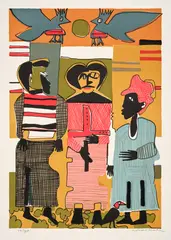 Firebirds (G. 83) by Romare Bearden, 1979, Lithograph in colors, on Arches paper, with full margins, sold Oct 2024