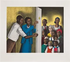 The Door to Justice by Elizabeth Catlett, 2000, Lithograph in colors, on Arches paper, with full margins, sold Oct 2024