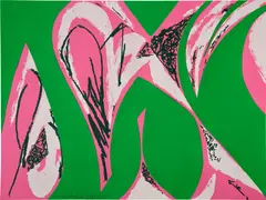 Lee Krasner, Free Space, from An American Portrait 1776-1976, Volume 3 (L. 560-3), 1975, Screenprint in colors with collage, on Arches paper, the full sheet, accompanied by the original paper folder