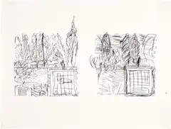 In the Garden #5 by Jennifer Bartlett, 1980, Unique pen and ink drawing with graphite, on Rives BFK paper, framed, sold Oct 2024