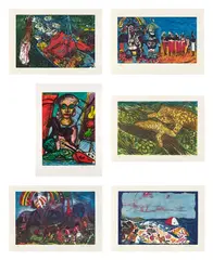 Malcolm Morley, Odysseys of Enoch, 1986, The complete set of six etching and aquatints in colors, on Arches paper, with full margins