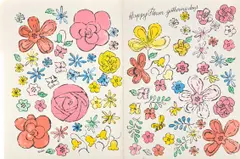 Happy Flower Gathering Days by Andy Warhol, c. 1958, Offset lithograph in colors, on a paper file folder, folded (as issued), sold Oct 2024