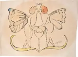 Andy Warhol, Two Angels, c. 1954, Unique blotted ink line drawing with ink wash in colors, on wove paper, a study for F. & S. 92A In The Bottom of My Garden
