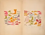 Andy Warhol, Cover, from À la recherche du shoe perdu (see F. & S. IV.69-84), c. 1953, Offset lithograph with hand-coloring in watercolor, on wove paper, with full margins, folded (as issued)