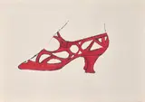 Andy Warhol, December Shoe, c. 1955, Offset lithograph with hand-coloring in watercolor, on wove paper, with full margins