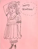 Andy Warhol, Merry Christmas (Girl with Arm Over Head), 1953, Offset lithograph, on pink wove paper, the full sheet