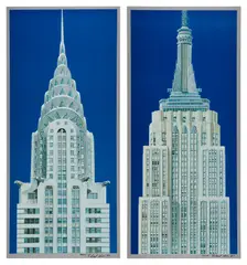Richard Haas, Empire State Building; and Chrysler Building (K. 130 & 131), 1997, Two lithograph and screenprints in colors, on aluminum, with full margins