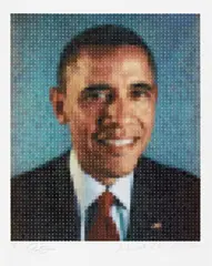 Obama 2012 (II) by Chuck Close, 2012, Monumental archival watercolor pigment print in colors, on Hahnemühle Rag paper, with full margins, sold Oct 2024
