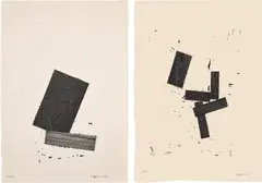 Joel Shapiro, Untitled; and Untitled, 1987, Two woodcuts, on laid paper, with full margins