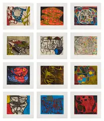 Terry Winters, Models for Synthetic Pictures (S. 97-108), 1994, The complete set of 12 etchings and aquatints in colors, on Gampi Chine collé to Lana Gravure paper, with full margins