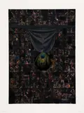 Nari Ward, Courtship Replay, 2017, Offset lithograph and screenprint in colors with peacock feather collage, on wove paper, with full margins