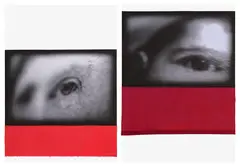 Ann Hamilton, Untitled; and Untitled, 2010, Two unique inkjet prints and red fabric collage, on Crescent® board