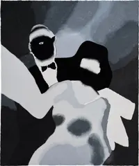 Dance Party by Tomoo Gokita, 2016, Stenciled paper pulp painting in colors with pochoir, on handmade paper, the full sheet, sold Oct 2024