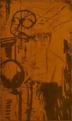Julian Schnabel, Brenda, 1984, Unique monumental etching and aquatint, on orange velvet, stretched over wood strainer
