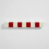 Daniel Buren, La barre haute (The High Bar), 2001, Unique wood (MDF) multiple lacquered in red and white, to be installed centered over a door