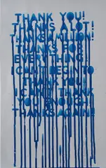 Mel Bochner, Thank You (K. 2023.01), 2023, Etching in blue, on Silver Stardream paper, the full sheet