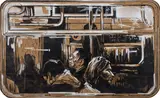 Caledonia Curry & Swoon, Subway Windows, 2005, linoleum block print on craft paper, wheat-pasted to board
