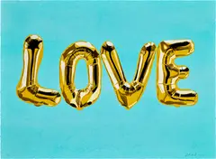 Joel Mesler, Gold Love, from Chrome Love Gold Love, 2022, Screenprint in colors with hand-coloring in acrylic wash, on Saunders Waterford paper, the full sheet