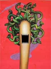 Emily Mae Smith, Medusa (gesture), 2019, Screenprint in colors with hand-coloring in glow-in-the-dark inks, on Coventry Rag paper, the full sheet