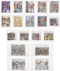 Drawing Paintings by George Condo, 2011, The complete set of 18 digital prints in colours, on wove paper, with full margins, four folded (as issued), with title , sold Oct 2024