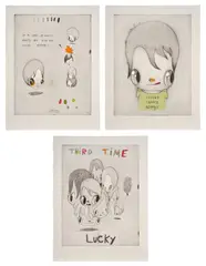 Javier Calleja, First Look; Second Chance Always; and Third Time Lucky, 2021, Three etchings with hand-coloring in watercolor, graphite and wash, on Arches paper, with full margins