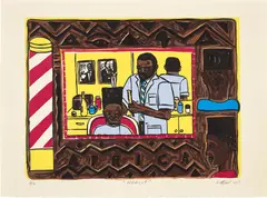 Willie Birch, Haircut, 1992, Screenprint in colors, on Rives BFK paper, with full margins