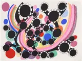 Nina Bovasso, Black Flowers with Rainbow Colors, 2006, Screenprint in colors, on handmade Dieu Donné paper with cotton pulp, the full sheet