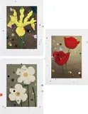Sebastiaan Bremer, Hollandse Iris Prinses Beatrix; Narcissus Poeticus Sarchedon; and Darwin Tulip Charles Needham, from Bloemen, 2017, Three archival inkjet prints in colors with hand-coloring, cut-outs, mirror mylar and mylar confetti collage, on Hahnemühle German Etching paper, the full sheet