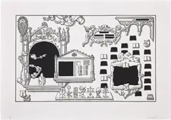 Saul Chernick, Book of Windows, 2001, Relief print and screenprint, on Rives BFK paper, with full margins