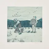 Amy Cutler, Birding, 2003, Etching and aquatint in colors, on Gampi Shikibu Chine collé to Hahnemühle paper, with full margins