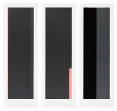 Jennie C. Jones, Components, 2012, The complete set of three screenprints in colors, one with ground tire rubber flocking, on Coventry Rag paper, with full margins