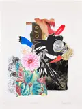 Shinique Smith, Double Dahlia, 2008, Screenprint and archival inkjet print in colors with paper, fabric and aluminum beer can collage, on Rives BFK paper, with full margins